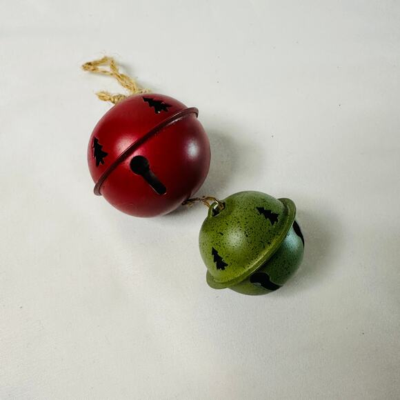 Primitive Farmhouse Christmas Red & Green Double Stacked Rustic Bell Ornament - Picture 2 of 6